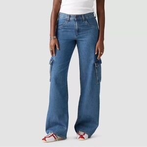 Levi's Blue Wide Leg Flare Cargo Jeans